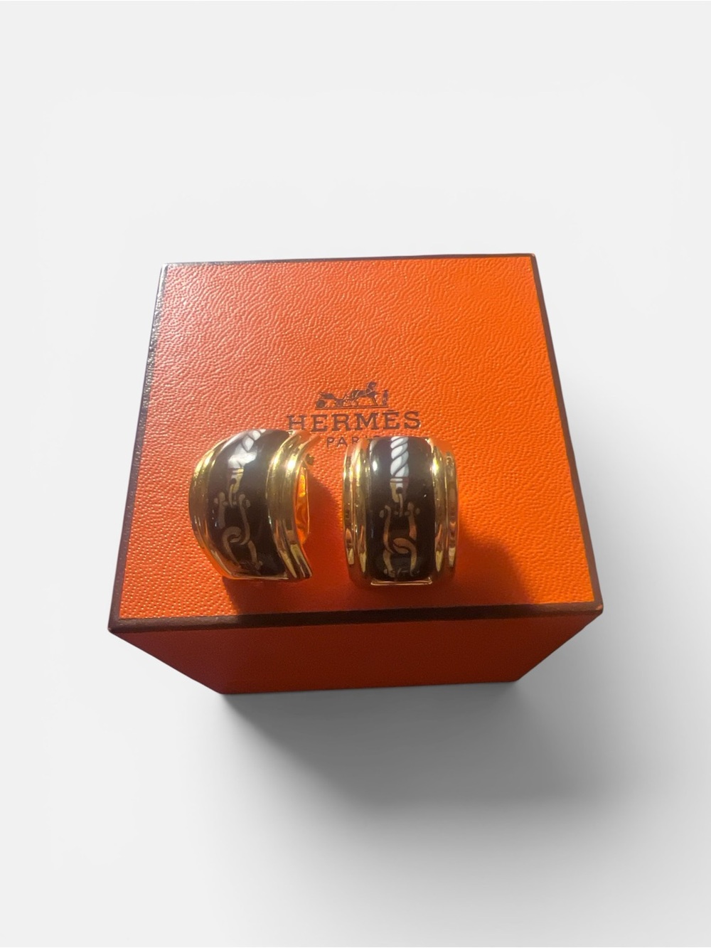 Hermès Gold-Tone and Brown Enamel Clip-On Earrings